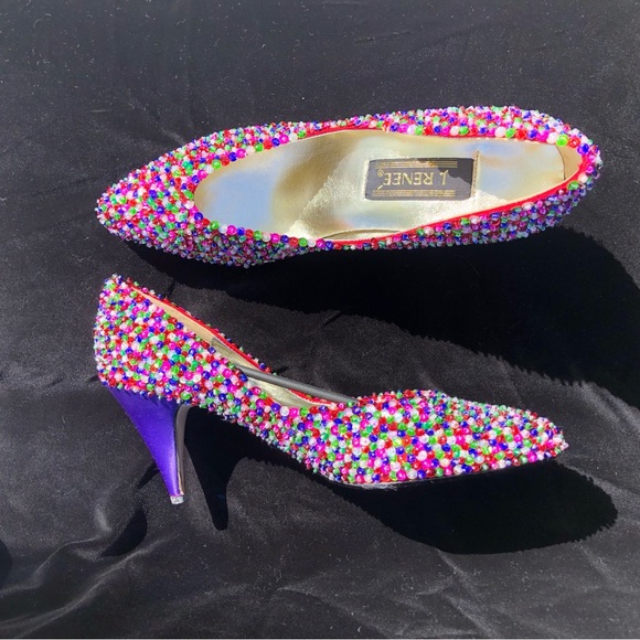 Vintage J. Renée hand-beaded pumps sz 8.5M w/matching bag 1988 NIB - Picture 9 of 16